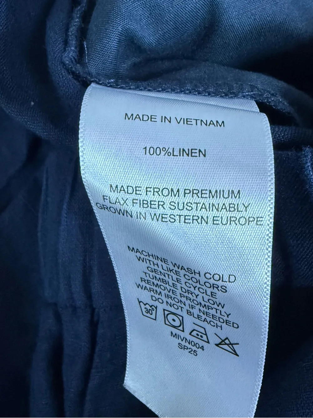 Quince 100% Linen Pull On Crop Pants Navy Blue 1X Wide Leg Pockets